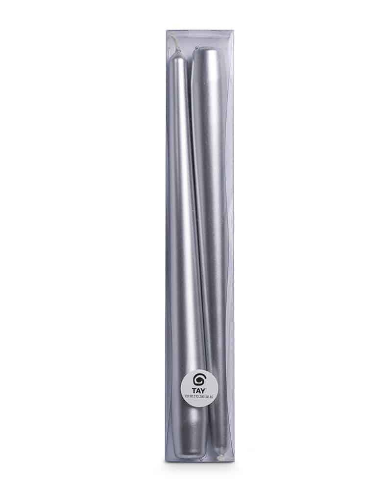 Silver Taper Candles - 25 cm