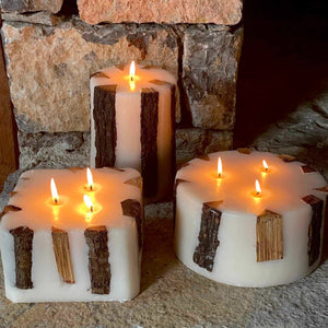 Wooden Fireplace Candle - Square - 18x10 cm